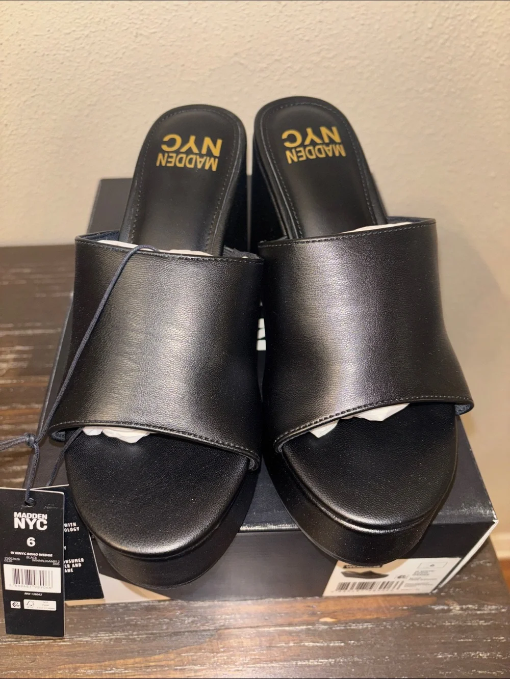 Madden NYC Women's Black Platform Wedge Slide 6